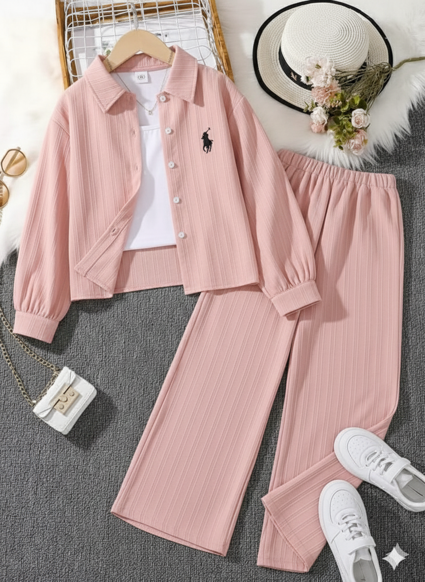 Polo Style Cord Set Tea Pink