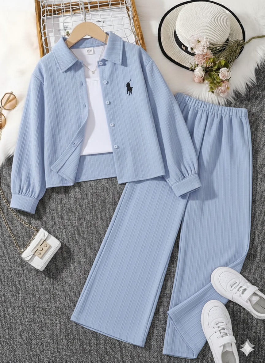 Polo Style Cord Set Sky Blue