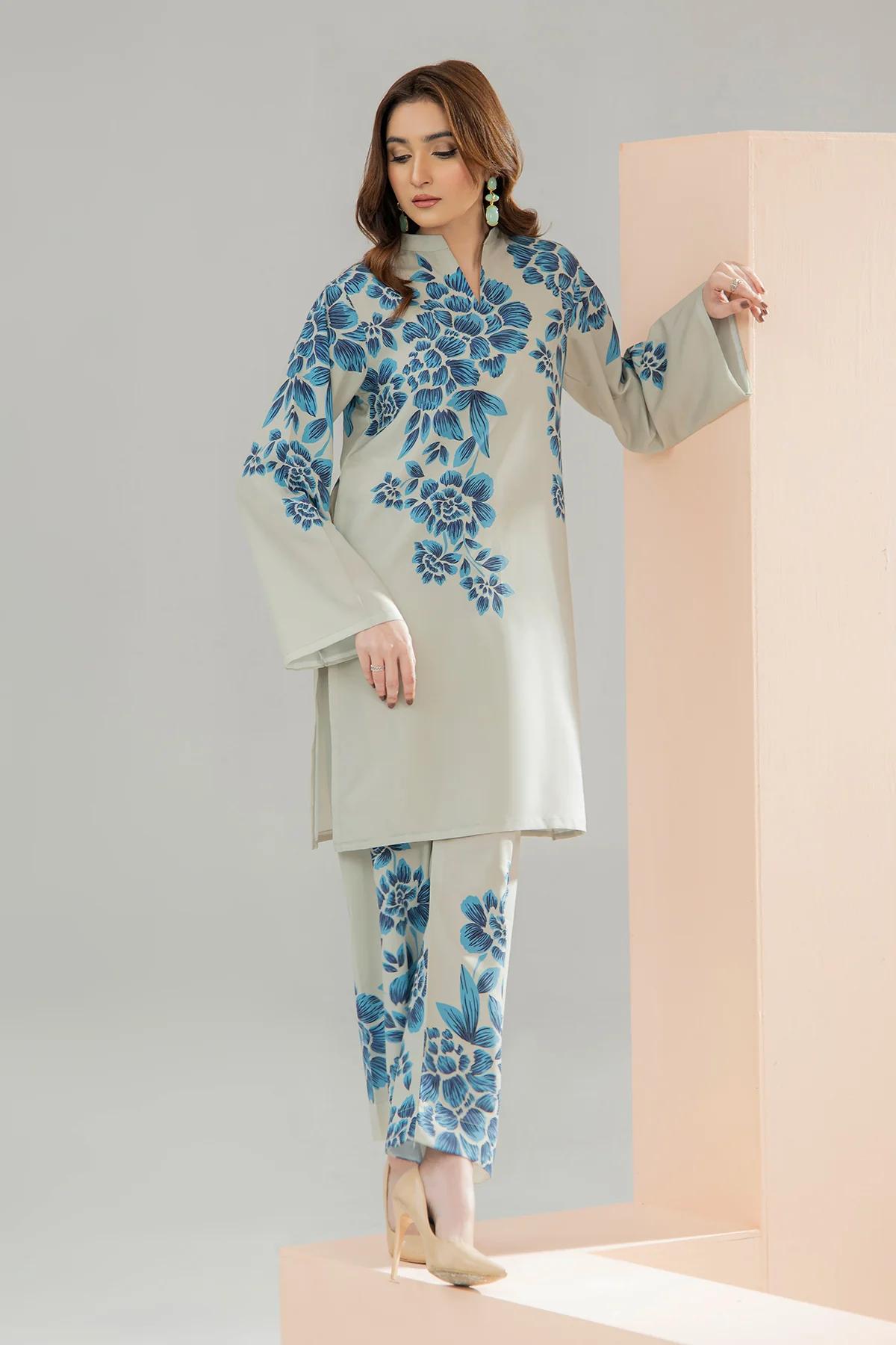 White Ocean 2 Pc Suit – Pink Floral Digital Print