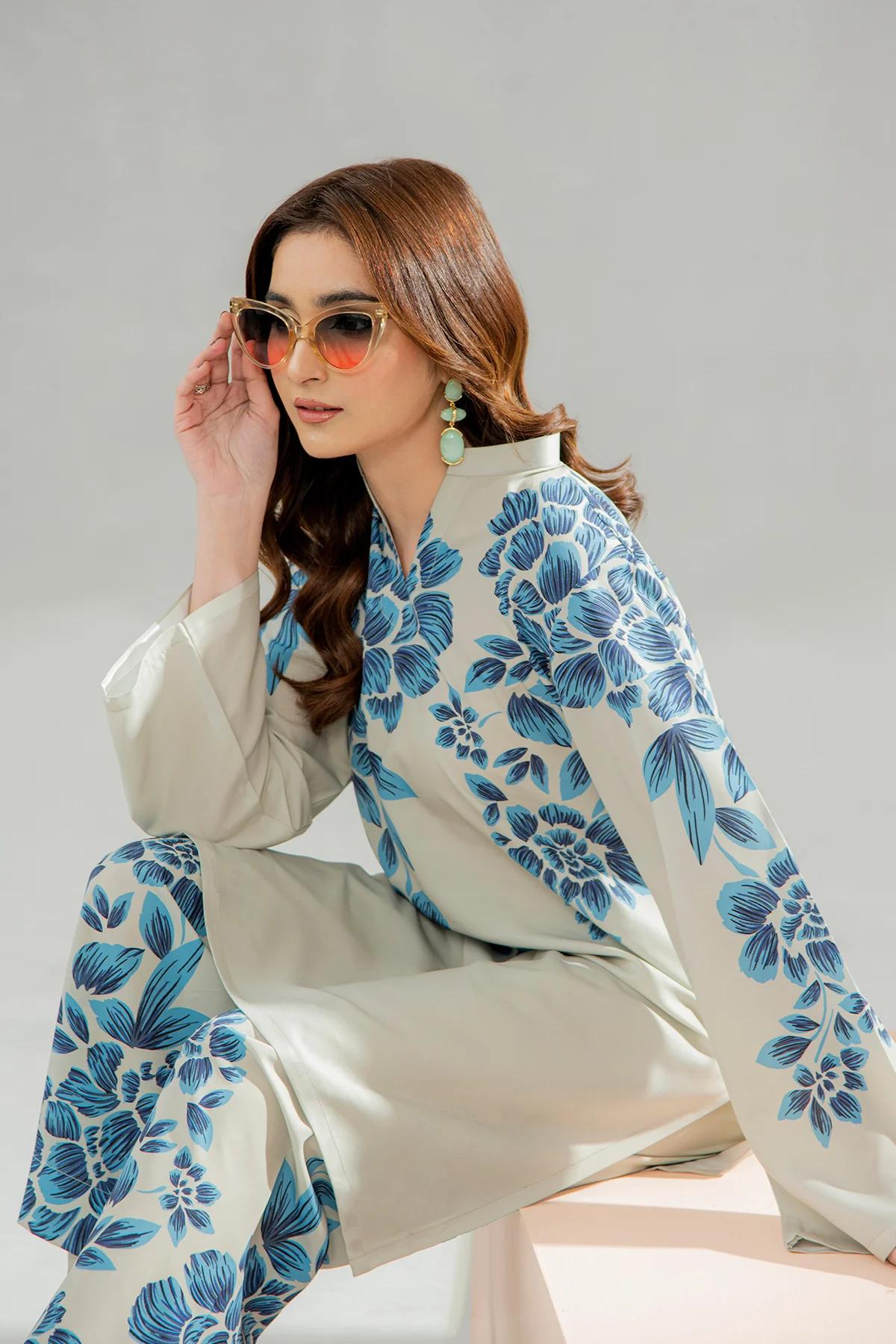 White Ocean 2 Pc Suit – Pink Floral Digital Print