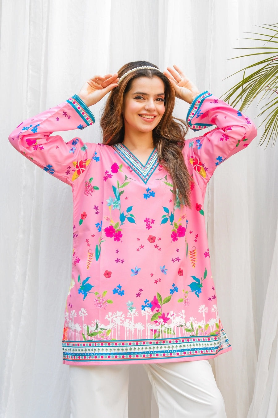 PINK FLORAL Co-Ord Set – Silky Lawn 2-Piece