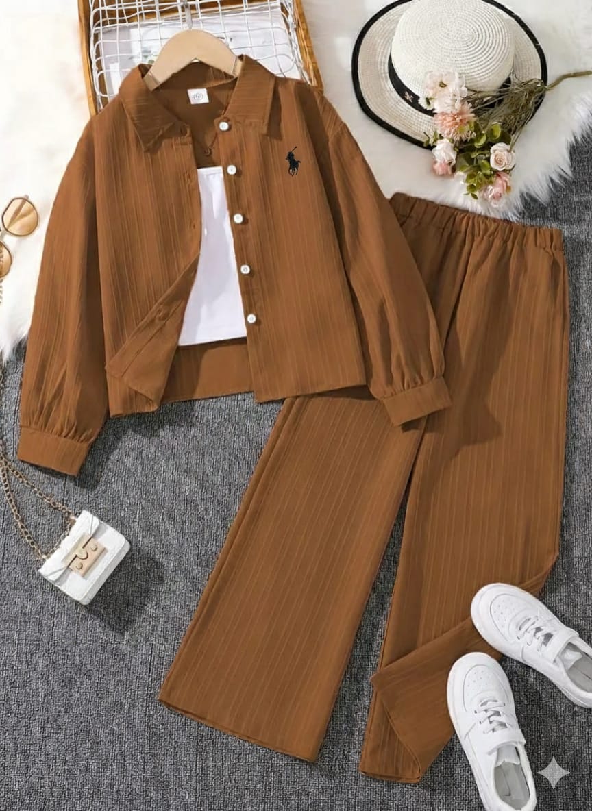 Polo Style Cord Set Camel Brown