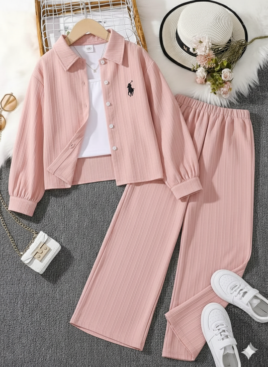 Polo Style Cord Set Tea Pink