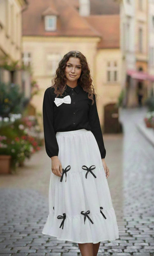 Ribbon Elegance Maxi Dress Black