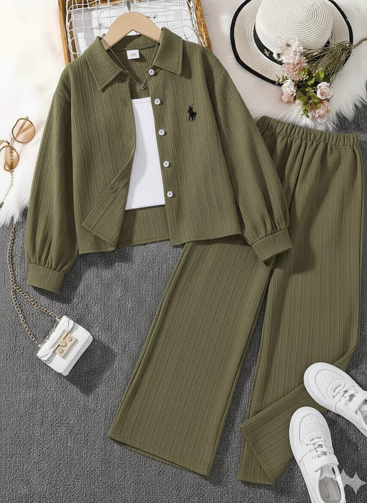 Polo Style Cord Set Oliv Green