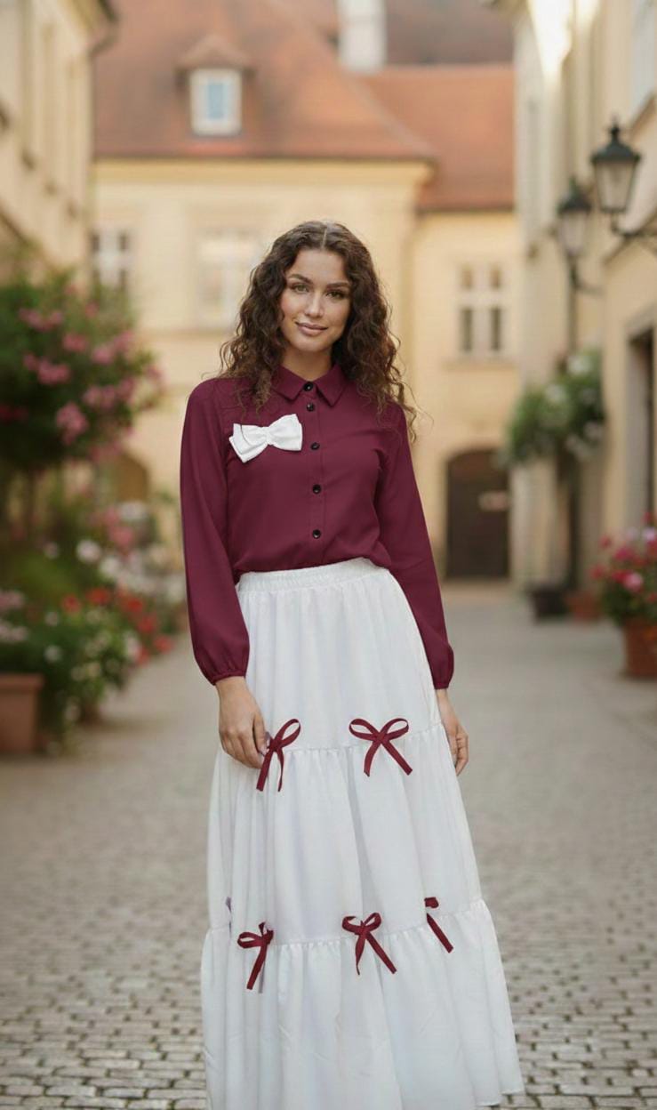 Ribbon Elegance Maxi Dress Maroon