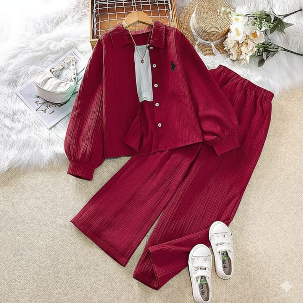 Polo Style Cord Set Maroon